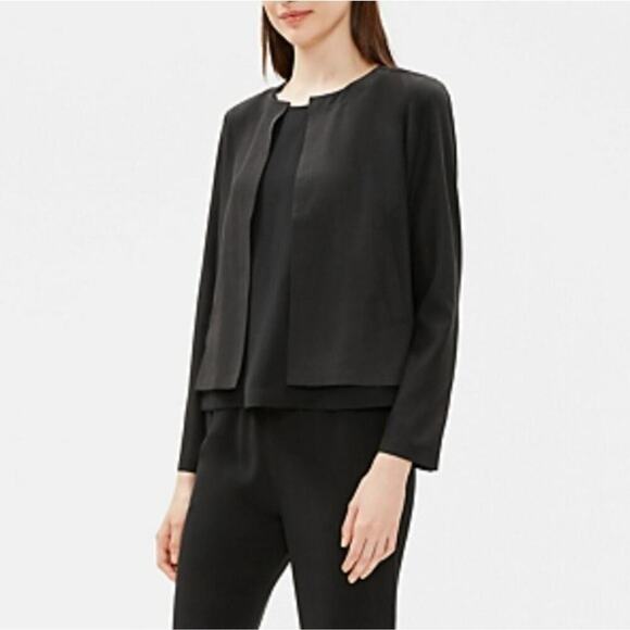 Eileen Fisher Jackets & Blazers - Eileen Fisher Open Front Jacket Size Small Black Lightweight Tencel Pockets